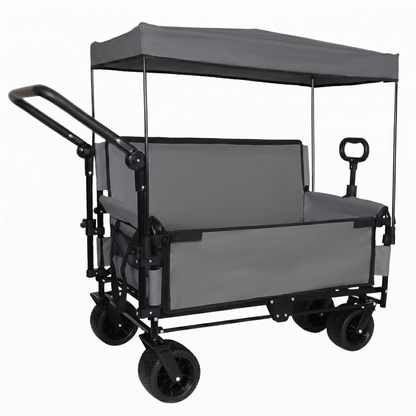 3-in-1 Folding Wagon Cart with Bench Seat & Canopy & Storage, 500lbs Heavy-Duty, 180L Capacity, All-Terrain Wagon for Camping, Beach, Sports, & Garden, Gray image 1