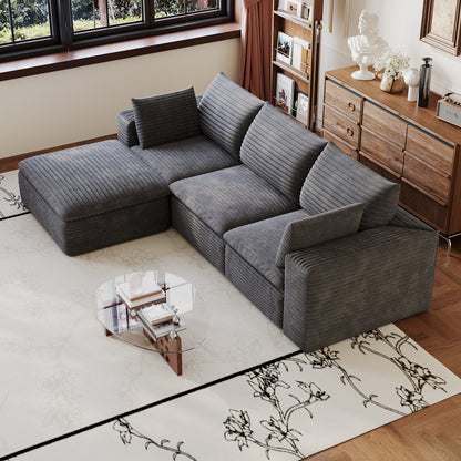 102" Cloud Sofa,Corduroy Fabric,Deep Seat Couches,Double-layer design,Removable Cushion,No Assembly, DIY Combination for Living room, Bedroom,Conference room,Apartment,Dark Grey image 5
