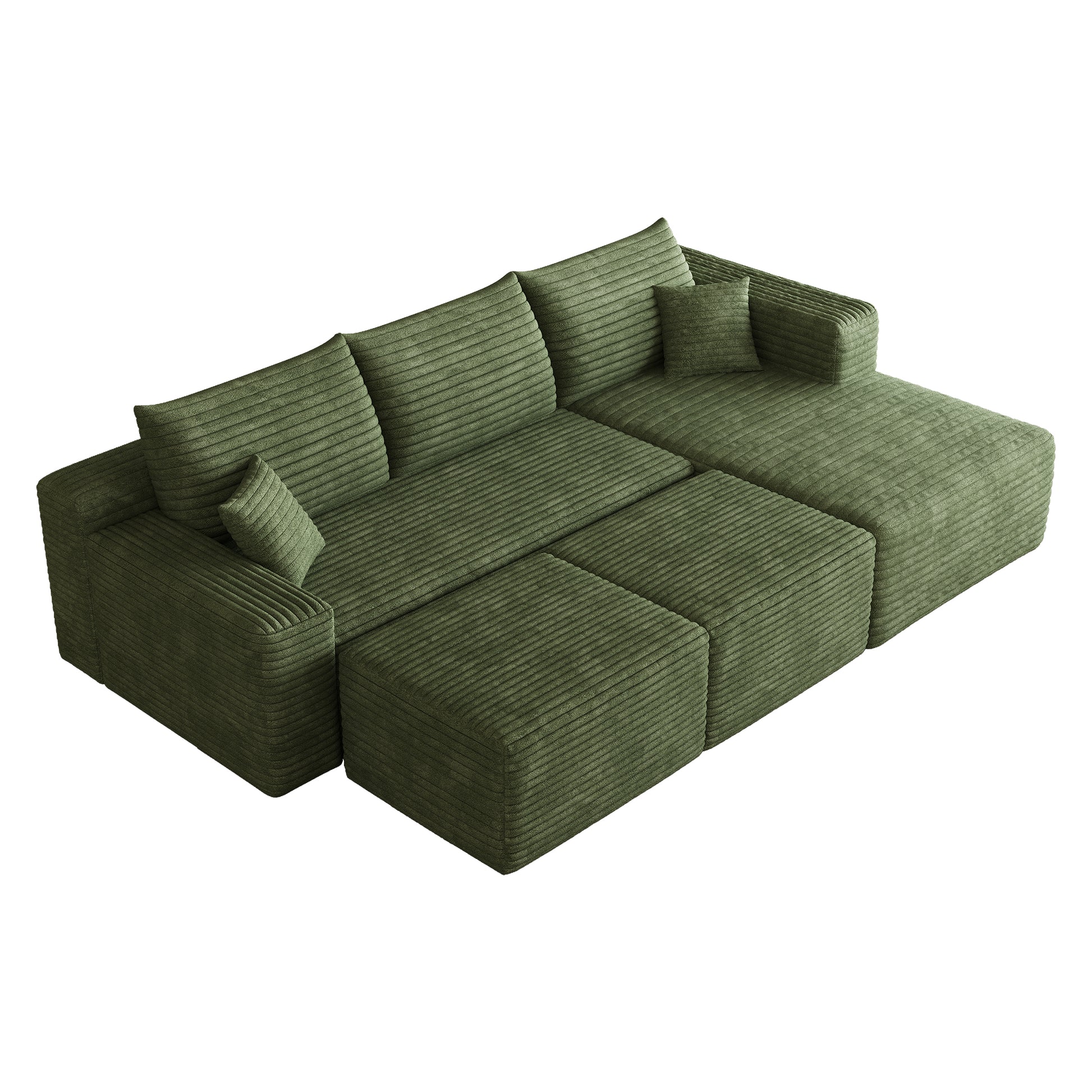 95" Cloud Sectional Sofa with 2 Ottoman,Modern Minimalist Upholstered Couches, Comfort U Shaped Sofa for Living Room,Deep Seat Corner Couch,No Assembly Required,Green(Plush Corduroy Fabric) image 9