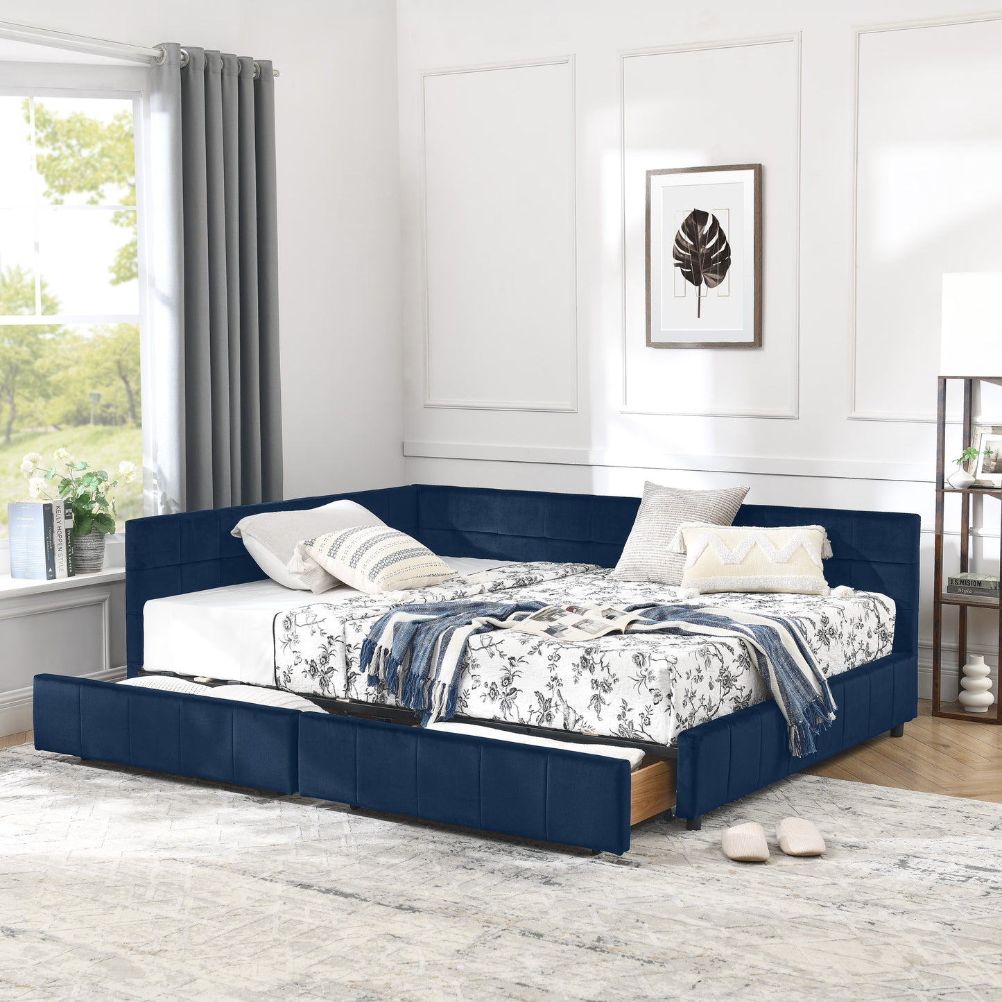 Full Size Storage Upholstered Tufted Bed Frame, Sofa Bed Frame with Comfortable Backrest and Armrests, Full Size Bed for Bedroom, Living Room,Velvet, DARK BLUE(80.5''*59''*29.5'') image 2