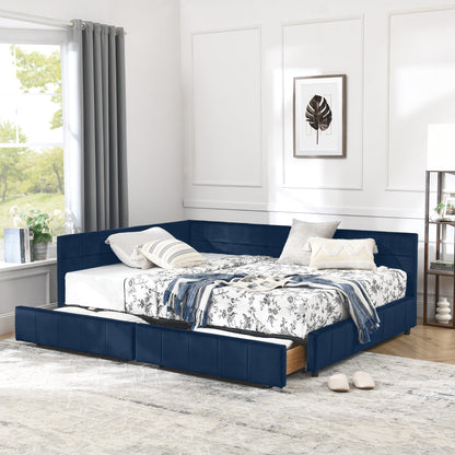Full Size Storage Upholstered Tufted Bed Frame, Sofa Bed Frame with Comfortable Backrest and Armrests, Full Size Bed for Bedroom, Living Room,Velvet, DARK BLUE(80.5''*59''*29.5'') image 2