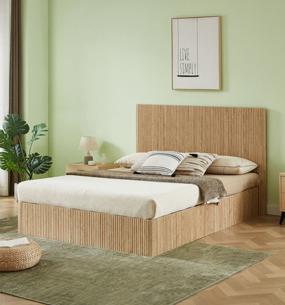 Queen Size Lift Up Storage Bed Frame, Wooden corrugated curved lines, Hydraulic Storage/No Box Spring Needed, Oak. image 1