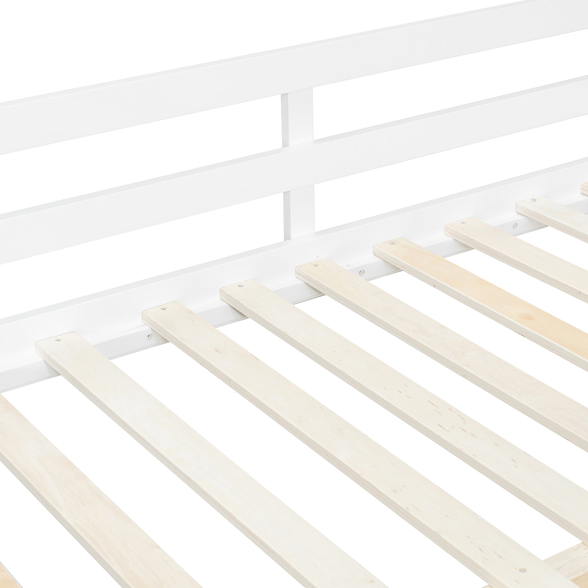 Full XL Loft Bed with Pull-Out Desk and Twin Trundle, Multi-Functional Bunk Bed with 2 Storage Drawers and Storage Steps, Space-Saving Gaming & Workstation Bedframe, White+Wood Color image 10