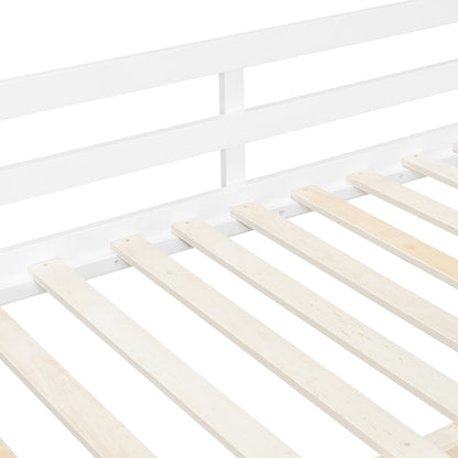 Full XL Loft Bed with Pull-Out Desk and Twin Trundle, Multi-Functional Bunk Bed with 2 Storage Drawers and Storage Steps, Space-Saving Gaming & Workstation Bedframe, White+Wood Color image 10