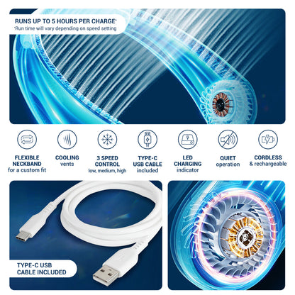Rechargeable Neck Fan, Portable Bladeless Personal Fan, Hands-Free Wearable Cooling Fan with 3 Speeds, USB Rechargeable Lightweight Neck Fan for Travel, Outdoor Work, Camping, Office, Women & Men image 5