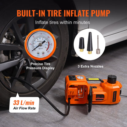 Electric Car Jack, 5 Ton/11023 LBS Hydraulic Jack with Electric Impact Wrench, Portable Car Lift with Built-in Inflatable Pump, and LED Light for SUV MPV Sedan Truck Change Tires Garage Repair image 4