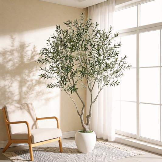 8FT Artificial Olive Tree With Decorative White Pot, Tall Indoor & Covered Outdoor Decorative Tree, 1pc/set image 1