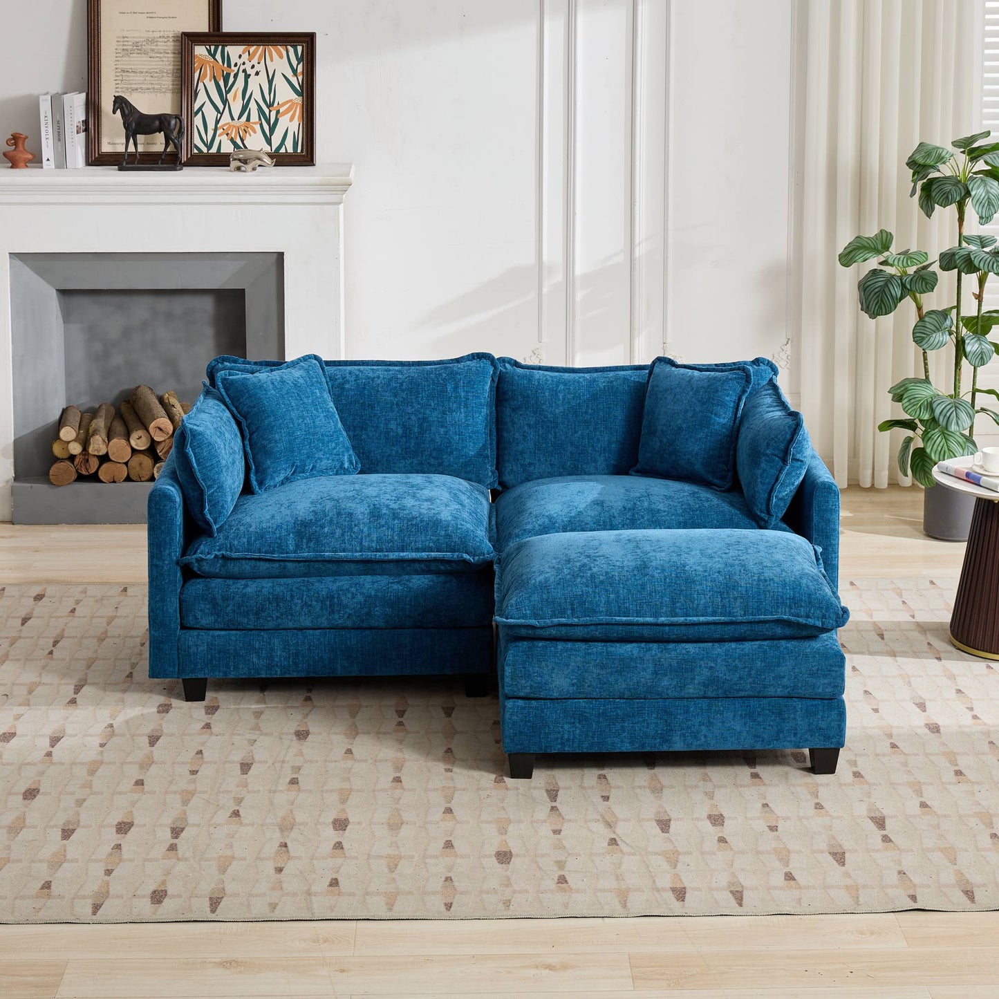 Cloud Sofa Ottoman only, Modern Sectional Couch, for Living Room Bedroom and Apartment, Comfy Double Layer Upholstered Seat Cushion, Breathable Chenille Fabric, Blue image 5
