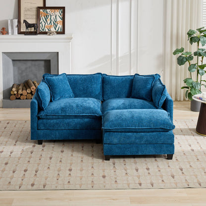Cloud Sofa Ottoman only, Modern Sectional Couch, for Living Room Bedroom and Apartment, Comfy Double Layer Upholstered Seat Cushion, Breathable Chenille Fabric, Blue image 5