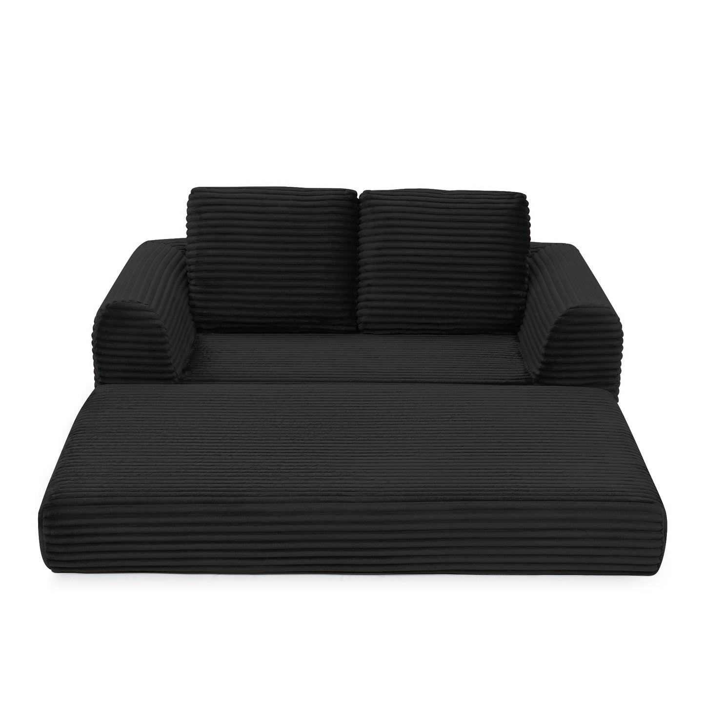 2-in-1 Folding Convertible Sofa Bed, Modern Corduroy Sleeper Couch with 2*pillows, Futon Modular Upholstered Boneless Loveseat with Pull-Out Bed,Folding Floor Modular Couch for Living Room Black image 8