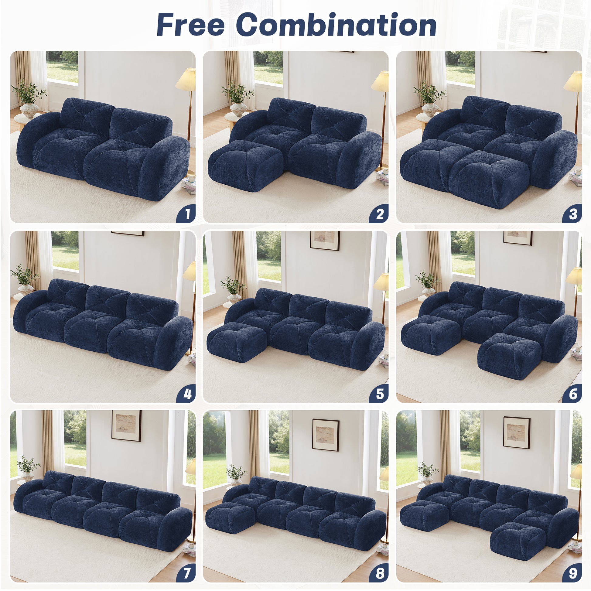 2-seater Tufted Sofa Couches With boneless Sofa,Soft Velvet Fabric,Bottom Anti-Slip Design,32D High Density Sponge,Ergonomic Design Bottom,No Assembly Required,Fits Living Rooms,Blue image 7