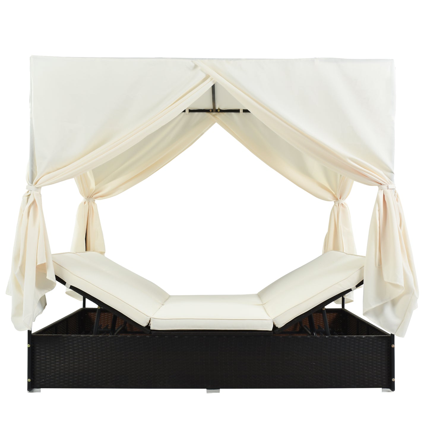U_STYLE Outdoor Double Chaise Lounge Daybed with Curtains,Patio Outdoor Sunbed with Adjustable Backrest, Sturdy Steel Frame Loveseat Sofa for Backyard,Poolside, Terrace image 11