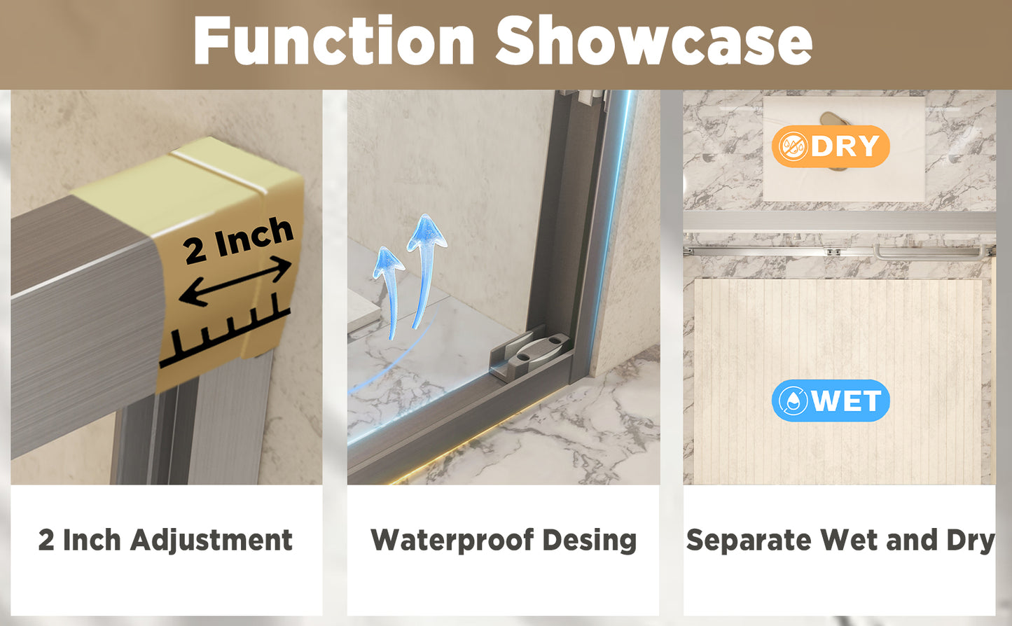 44-48" x 72" Tempered Glass with Explosion Proof Film, Aluminum Frame Double Sliding Shower Door, "1/4 (6 mm), Stainless Steel handle,Brushed Nickel image 12