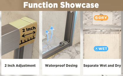 44-48" x 72" Tempered Glass with Explosion Proof Film, Aluminum Frame Double Sliding Shower Door, "1/4 (6 mm), Stainless Steel handle,Brushed Nickel image 12
