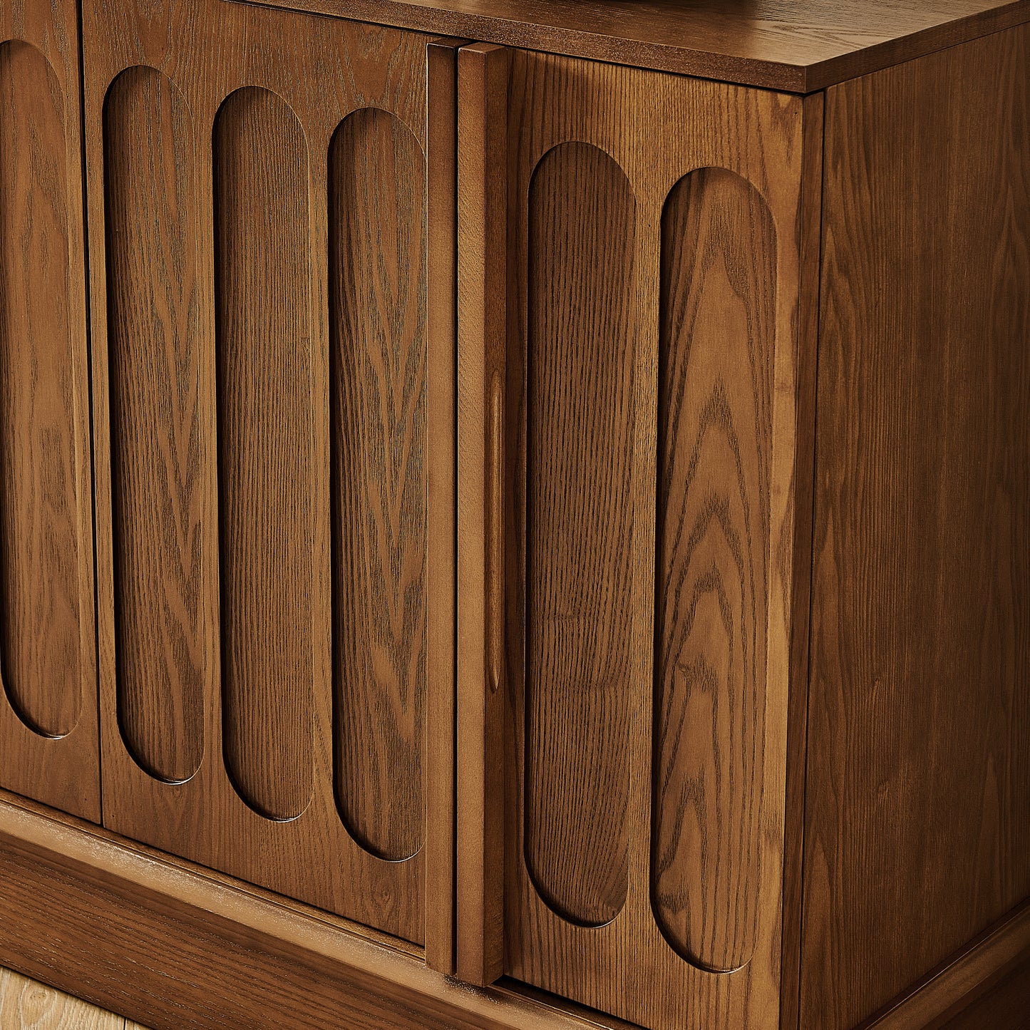 Mid Century Modern Fluted Sideboard Cabinet with Adjustable Shelves & Sturdy Base, Buffet Cabinet with Storage, Storage Cabinet for Living Room Entryway Hallway Dining Room Kitchen, Walnut image 7