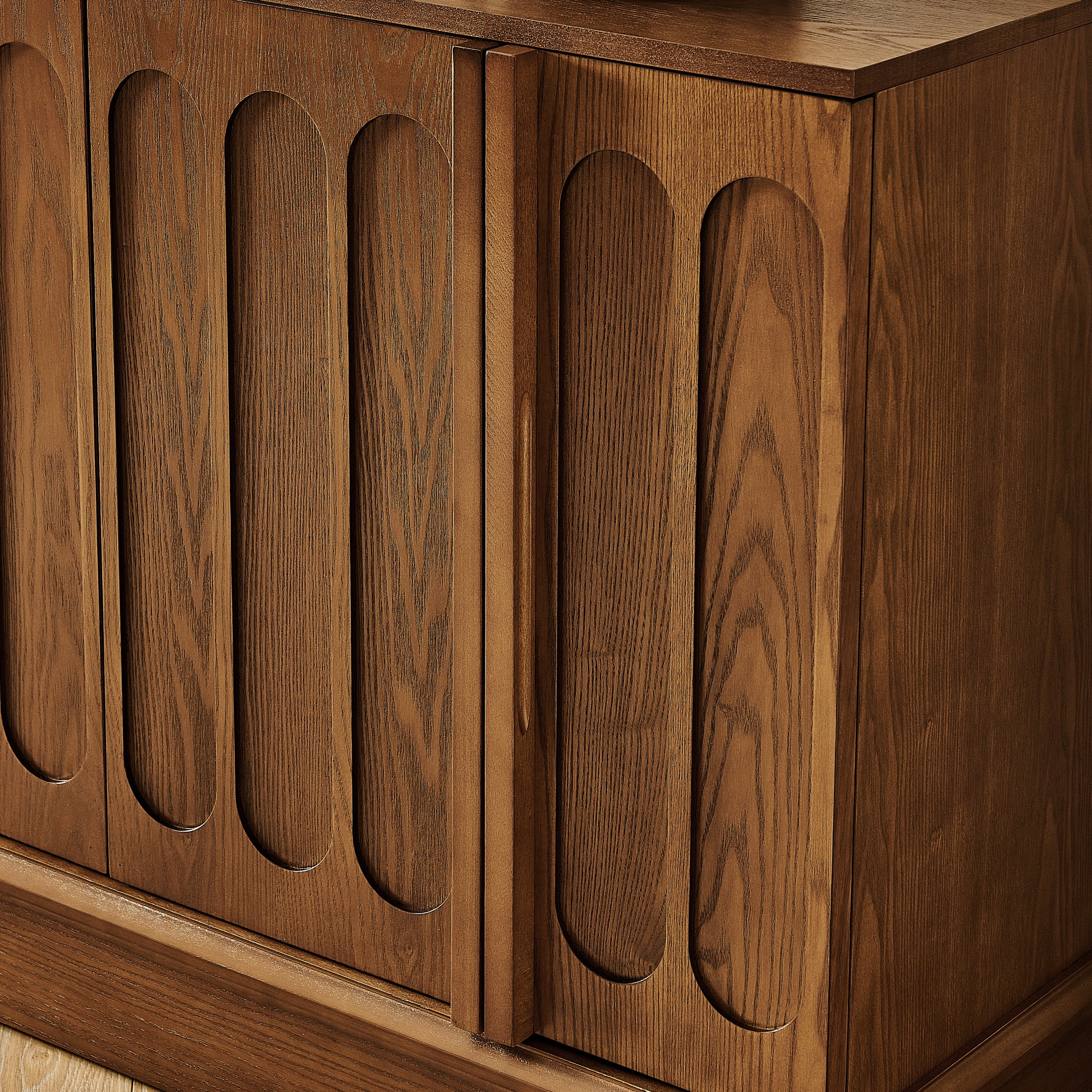 Mid Century Modern Fluted Sideboard Cabinet with Adjustable Shelves & Sturdy Base, Buffet Cabinet with Storage, Storage Cabinet for Living Room Entryway Hallway Dining Room Kitchen, Walnut image 7