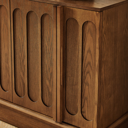 Mid Century Modern Fluted Sideboard Cabinet with Adjustable Shelves & Sturdy Base, Buffet Cabinet with Storage, Storage Cabinet for Living Room Entryway Hallway Dining Room Kitchen, Walnut image 7