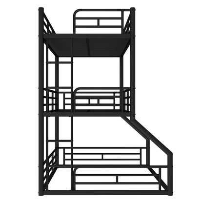 Twin over Twin over Full Bunk Bed, Metal Triple Bunk Bed with Safety Guardrails, Heavy-duty Bunk Bed with Noise-reduced Design, Black image 12