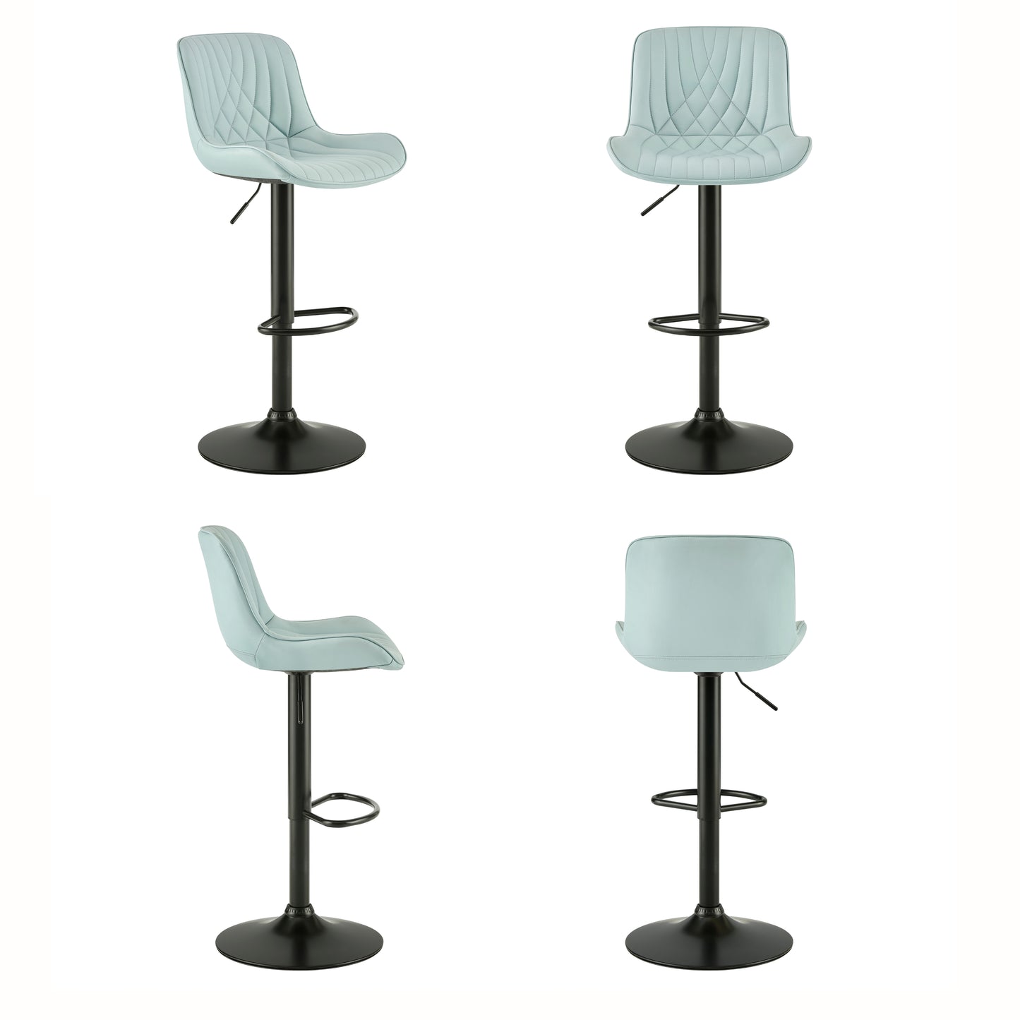 Kovyn Contemporary Adjustable Barstool with Faux Leather Swivel Seats, Set of 2, Blue image 11