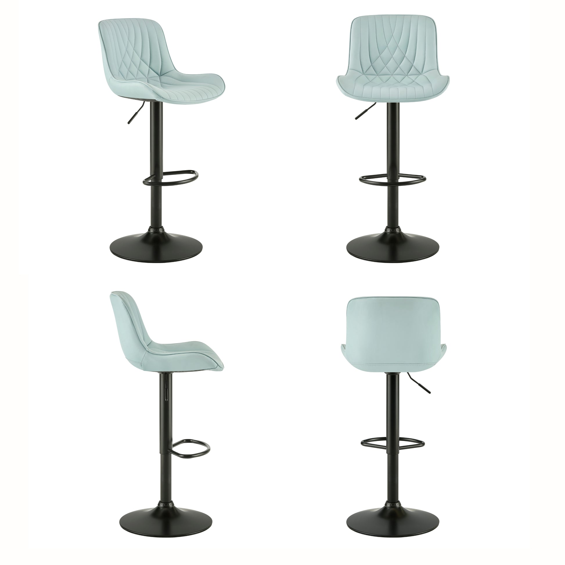 Kovyn Contemporary Adjustable Barstool with Faux Leather Swivel Seats, Set of 2, Blue image 11