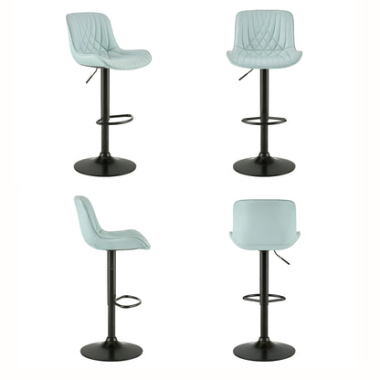 Kovyn Contemporary Adjustable Barstool with Faux Leather Swivel Seats, Set of 2, Blue image 11