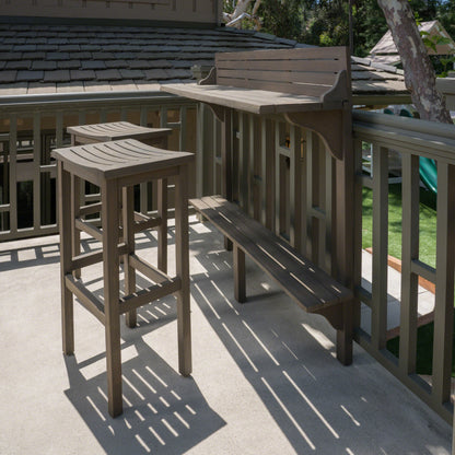 3-Piece Balcony Bar Set with Bottom Shelf Table and 2 Stools, Grey Finish image 5