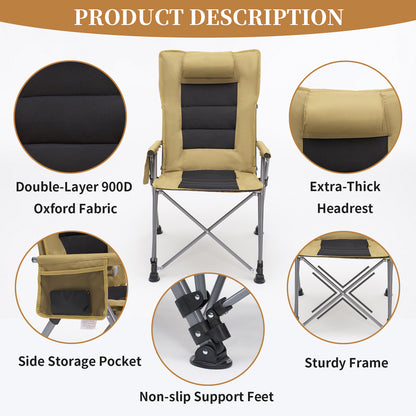 5-Position Adjustable Reclining Camping Chair, Side Pocket & Carry Bag, Heavy Duty, Portable Outdoor Chair for Beach, Camping, Patio,khaki image 8