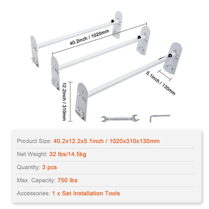 Van Roof Ladder Rack, 3 Bars Alloy Steel Roof Racks, 750 LBS Capacity Rain-Gutter Roof Rack, Adjustable Length 40.2" to 74.8", Van Ladder Rack Compatible with Chevrolet Express, GMC Savana, etc image 3