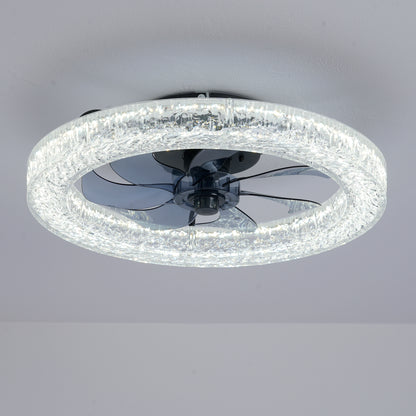 Acrylic Ice Brick Fan Light,LED Light Source and Remote Control, 3000-6500K Dimmable Modern Flush Mount LED Fan Light, 6 Speeds, Quiet DC Motor For Living room, Bedroom,Kitchen----Matte Black image 2