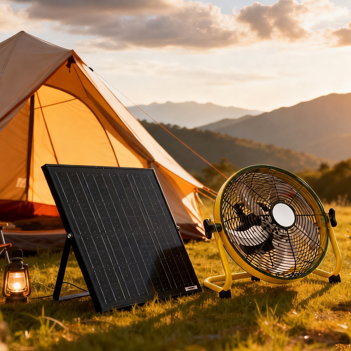 12" Yellow Solar Rechargeable Floor Fan,30W Adjustable Monocrystalline Solar Panel,Built-in 1500mAh Battery,3-Speed Remote Dual Power Fan for Home Room,Backyard Camping & Greenhouse image 2