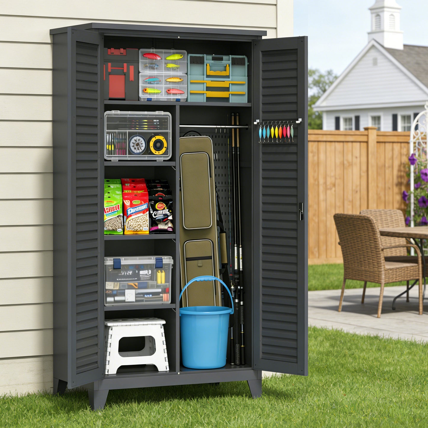 73'' Tall Metal Tool Storage Cabinet, with Ample Storage Space for Garage,Warehouse,Garden,Office, Living Room,Bathroom,Utility Room (Slate) image 3