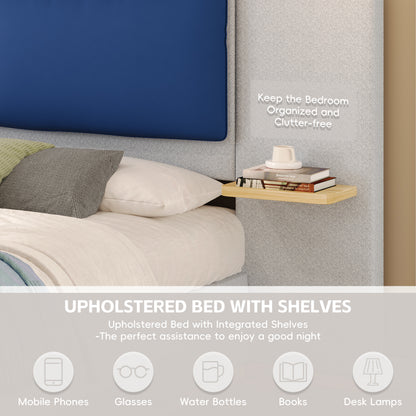 Queen Size Upholstered Platform Bed with Panel, Platform Bed Frame with Anti-Collision Soft Rounded Corners, Stable and Solid, No Box Spring Needed, Easy Assembly, Grey image 3