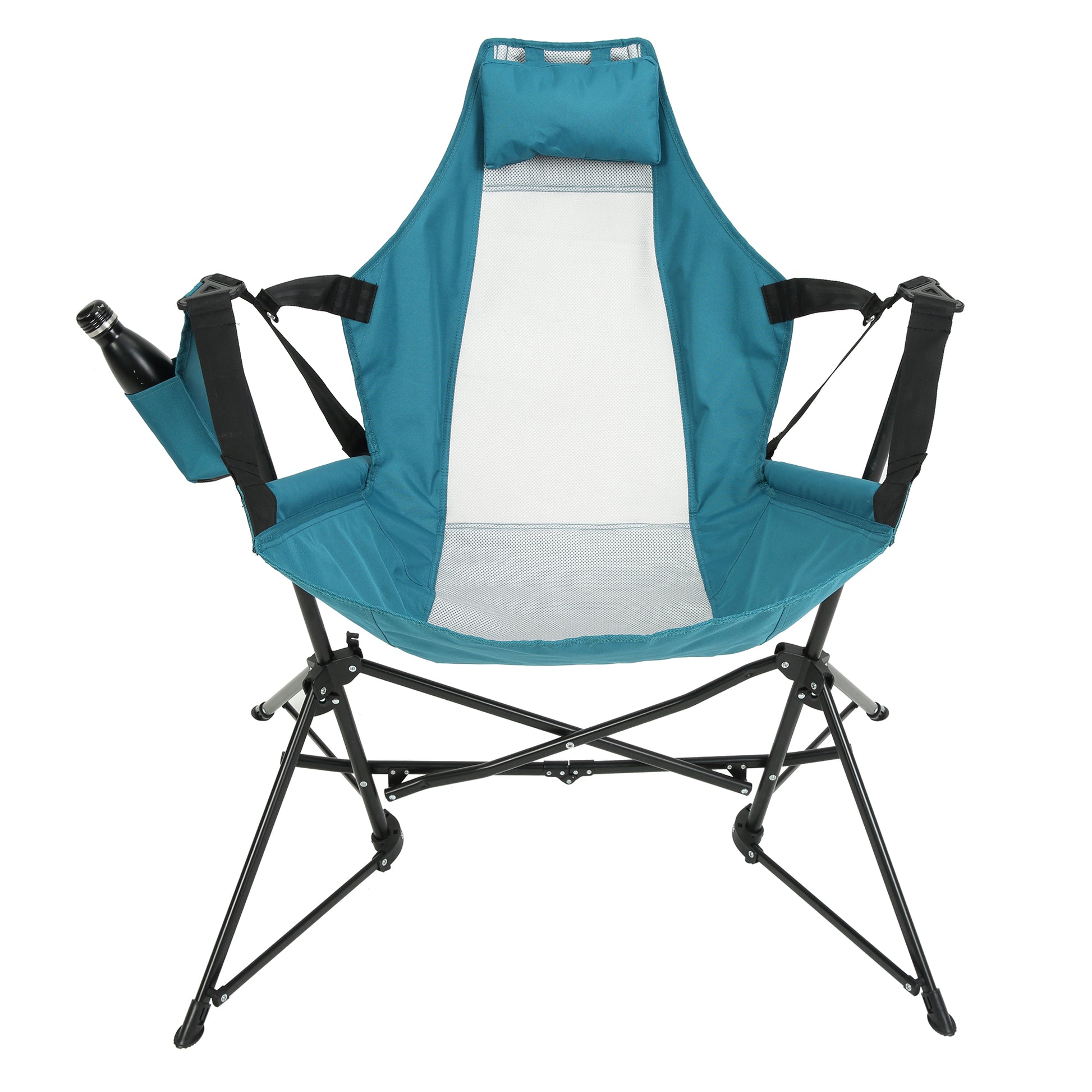 Hammock Camping Chair, Folding Portable Rocking Chair, Aluminum Alloy Adjustable Back Swinging Chair with Pillow Cup Holder, Recliner with Carry Bag for Outdoor Travel Lawn Backyard, Blue (2pcs) image 2