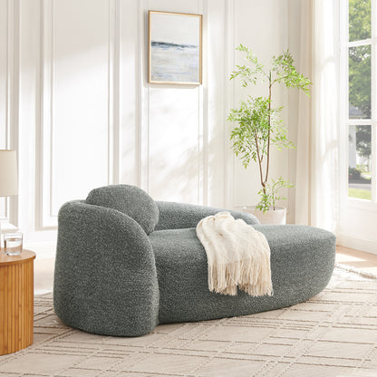 Modern Oval Single Lazy Sofa Chair with Integrated Backrest, Side Armrest and Pillow, Compact Space-Saving Lounge Chair for Living Room Bedroom-Dark Gray image 2