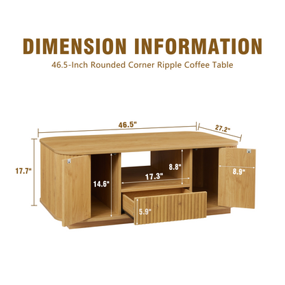 46.5"modern luxury oval coffee table with drawers and storage compartments, curved contour design, living room center coffee table, suitable for living rooms and offices, Natural, 46.5"L*27.2"W*17.7"H image 5