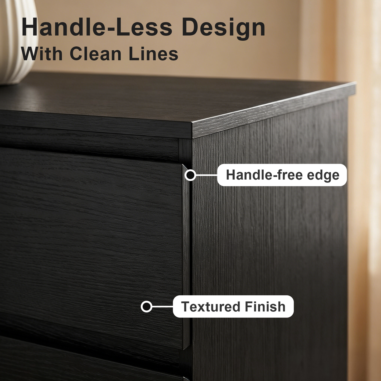 6 Drawers Dresser for Bedroom, Tall Dresser for Bedroom, Modern Chest of Drawers with Concealed Handles, Vertical Wood Storage Cabinet for Bedroom, Living Room, Entryway, Black image 8