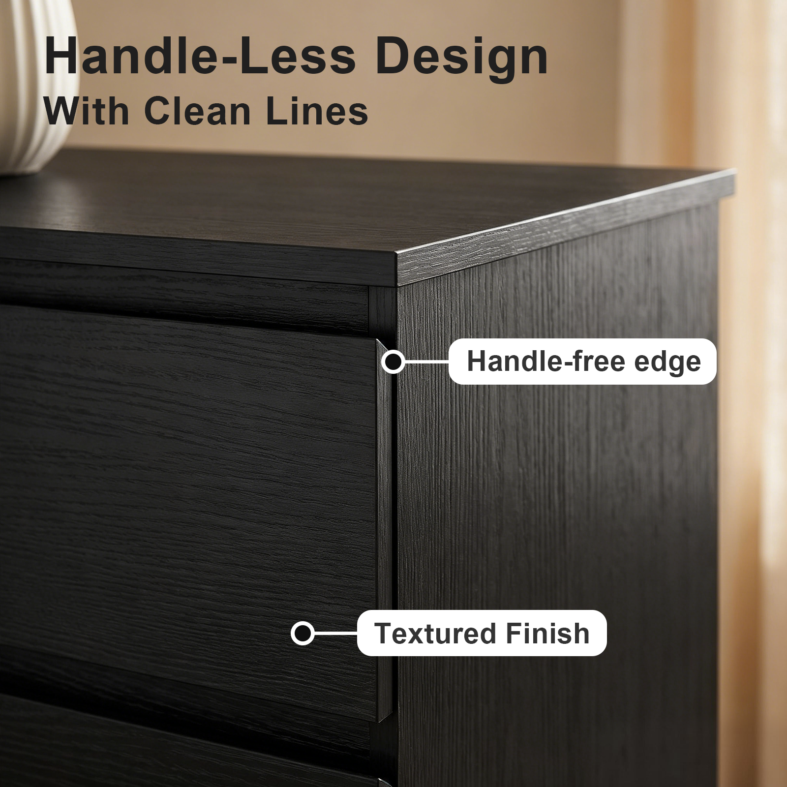 6 Drawers Dresser for Bedroom, Tall Dresser for Bedroom, Modern Chest of Drawers with Concealed Handles, Vertical Wood Storage Cabinet for Bedroom, Living Room, Entryway, Black image 8