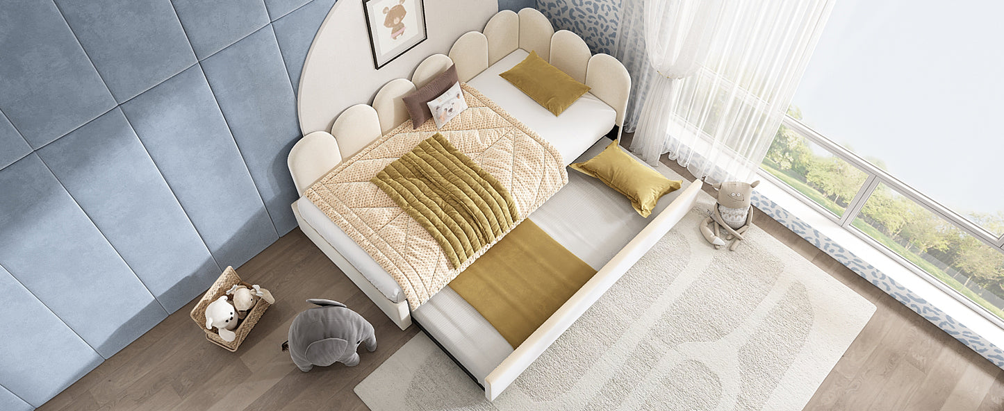 Upholstered Bed Daybed With Pull-Out Bed, Twin Size Single Sofa Bed,Guest Beds For Adults and Children, Bed With Metal Slatted Frame, Velvet, Beige (Without Mattress) image 4