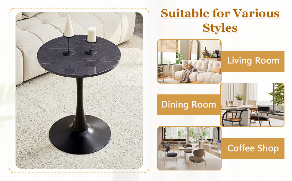 Round Dining Table, 23.6" Circle Tulip Table with Thickened Tabletop & Metal Pedestal, Mid Century Modern Bistro Table for Kitchen, Small Places, Living Room, Cafe (Faux Marble) image 10