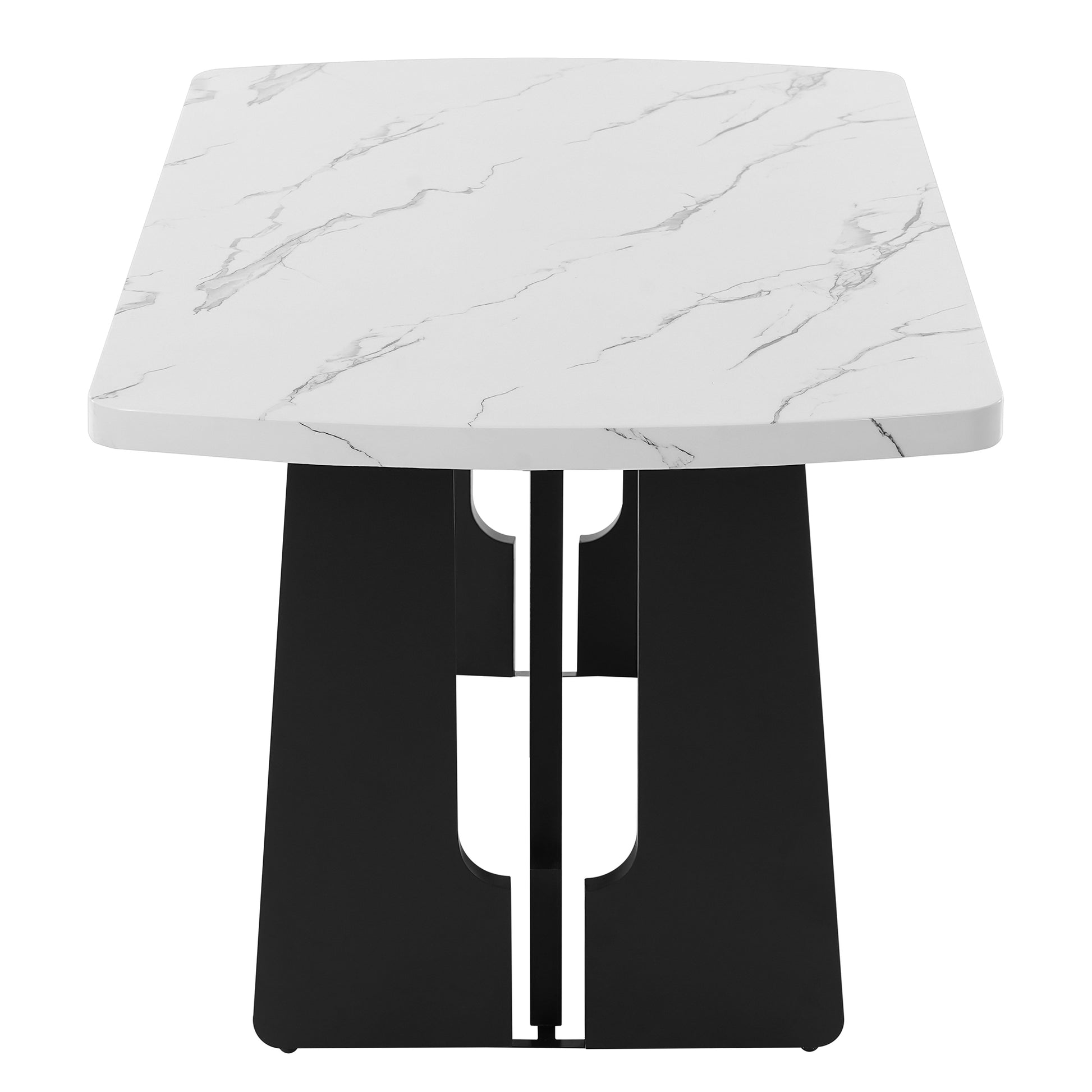 63" Modern Faux Marble Dining Table - Black/White Marble Top with Sturdy Geometric Legs, Stylish Kitchen & Dining Room Table for Home, Apartment, Office, Easy to Assemble, White+Black image 12