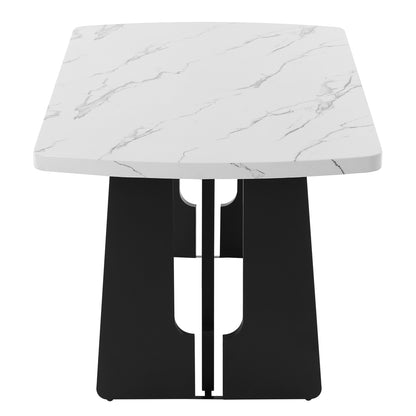 63" Modern Faux Marble Dining Table - Black/White Marble Top with Sturdy Geometric Legs, Stylish Kitchen & Dining Room Table for Home, Apartment, Office, Easy to Assemble, White+Black image 12