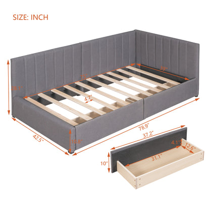 Upholstered Daybed with 2 Storage Drawers Twin Size Sofa Bed Frame No Box Spring Needed, Linen Fabric (Gray)(OLD SKU:WF299017AAE) image 9