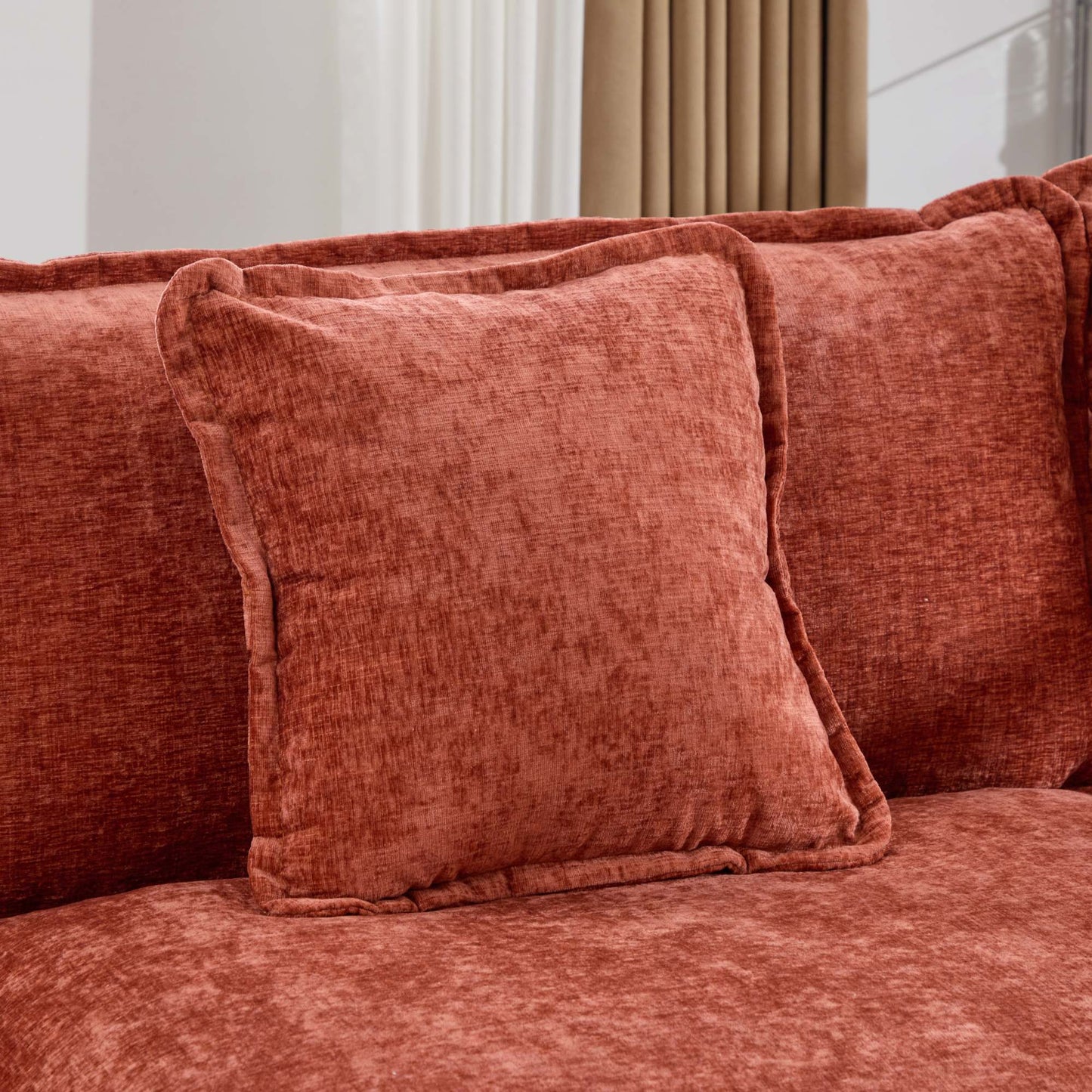 Cloud Sofa 3 Seats (Ottoman is not included), Modern Sectional Couch, for Living Room Bedroom and Apartment, Comfy Double Layer Upholstered Seat Cushion, Breathable Chenille Fabric,Orange,SS5013OG image 9