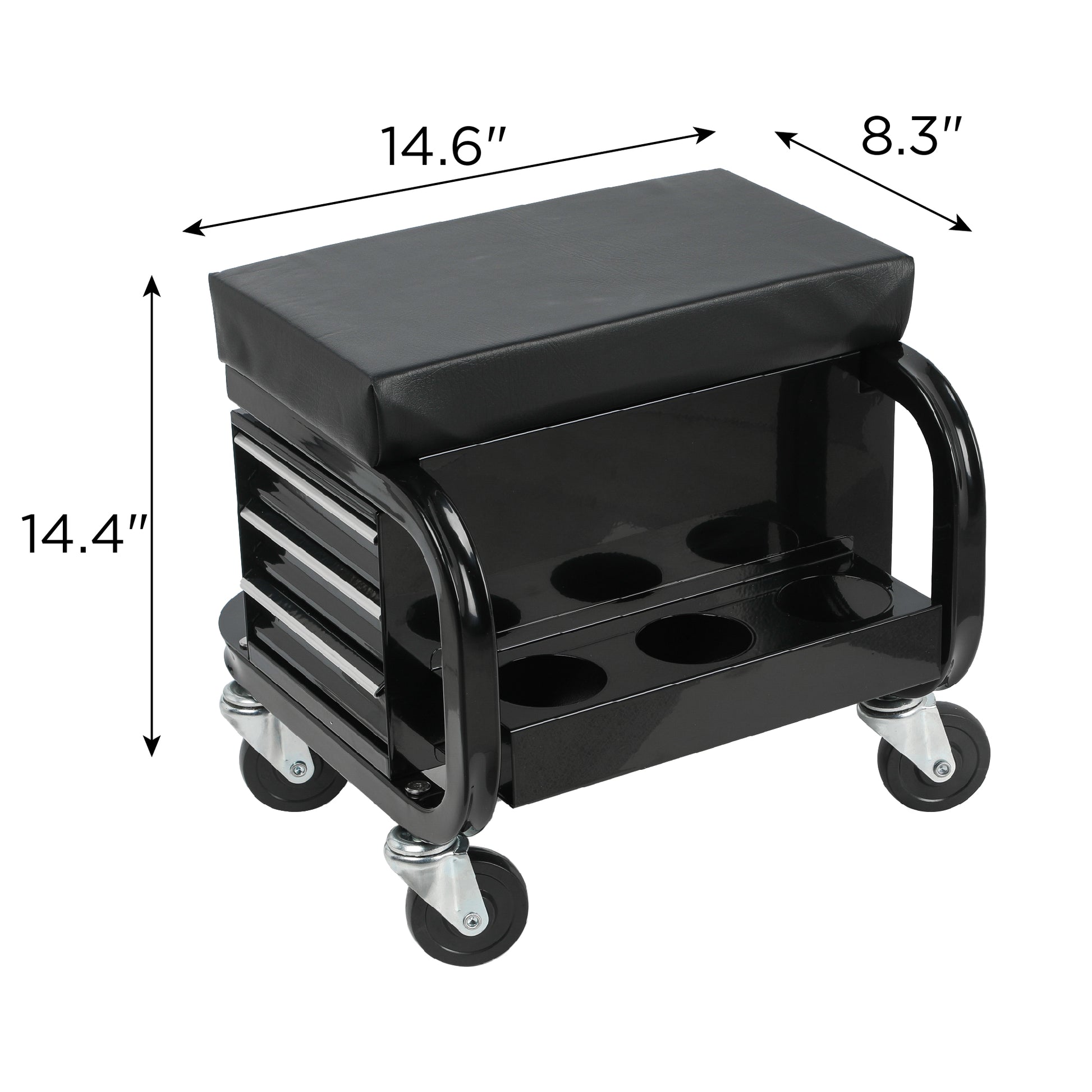 Rolling Creeper Garage/Shop Seat with Three Built-in Drawers, Rolling Tool Chest,Black image 8