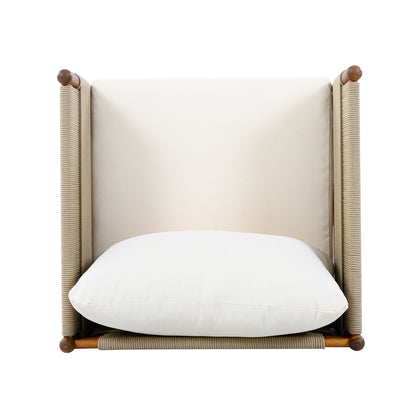 Outdoor Acacia Wood Club Chair with Diamond Rope Weave & Cushions, Teak Finish image 9