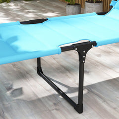 Outsunny 2 Pcs Outdoor Lounge Chair, Adjustable Backrest Folding Chaise Lounge, Cushioned Tanning Chair w/Sunshade Roof & Pillow Headrest for Beach, Camping, Hiking, Light Blue