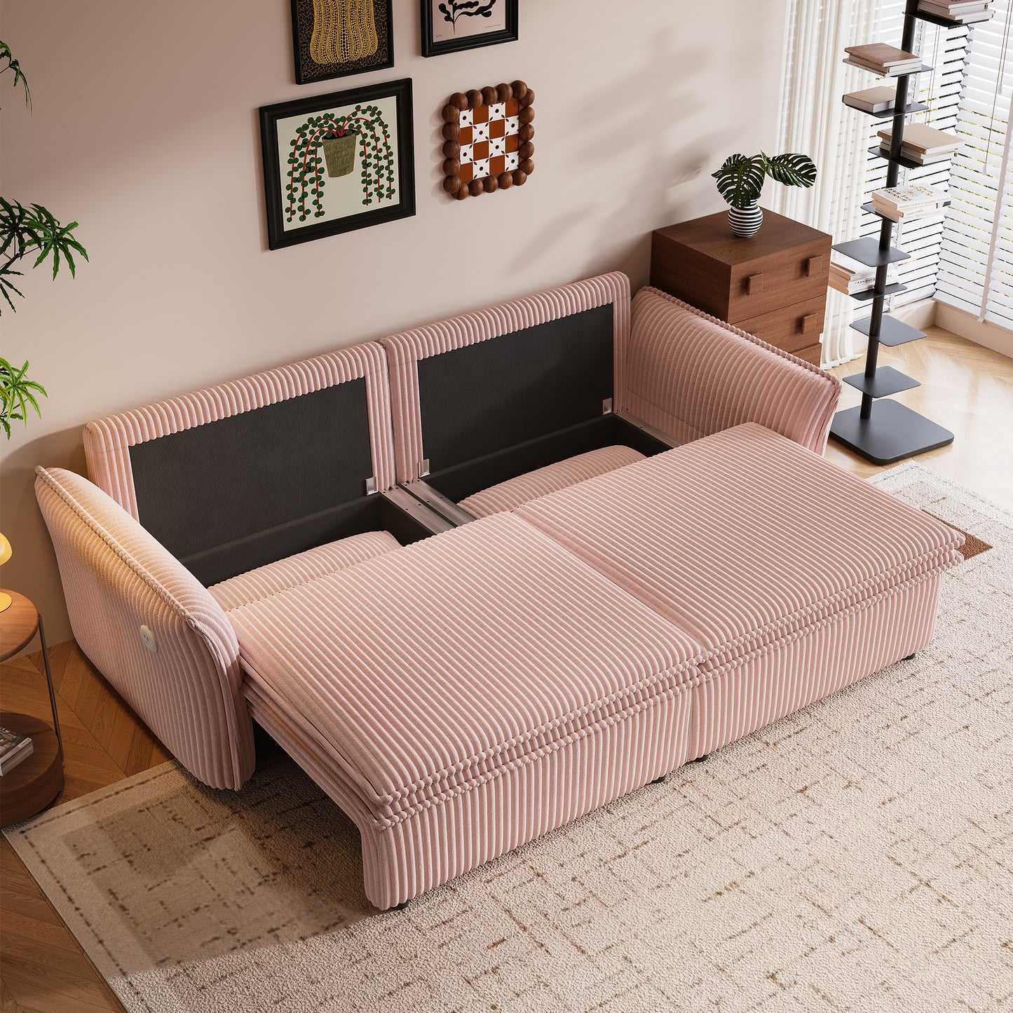 This is a multi-functional sofa with a 85-inch convertible sofa bed. It is in a two-in-one design, suitable for both sitting and lying. It is made of plush fabric and is suitable for both living rooms image 7