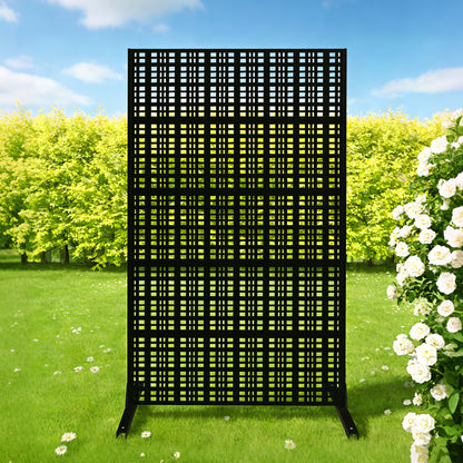 Metal Privacy Screens 72" H x 43.3" W Outdoor and Indoor Divider with Freestanding Decorative Privacy Screen Stylish Divider for Balcony, Patio, Garden & Indoor Spaces, Grid Black image 1