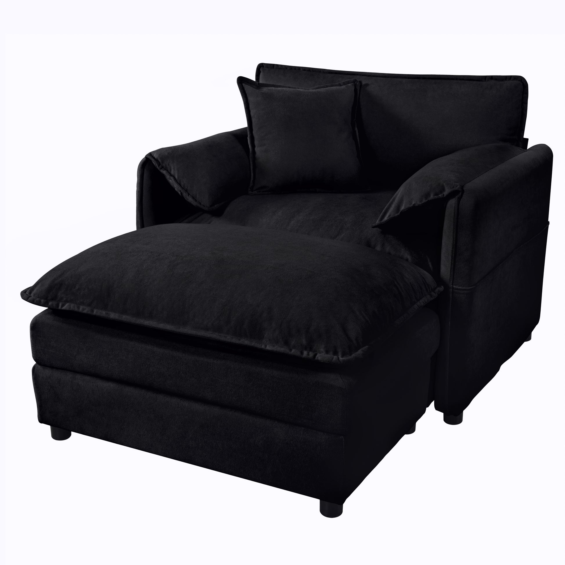 Oversized 57.48" Recliner Chair with Movable Ottoman - Soft Chenille Upholstered Indoor Lounge Chair for Living Room or Bedroom,DIY Combination,Black image 12