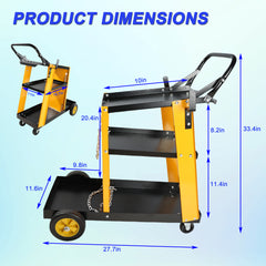 Multi Function 3 tier Welding Cart. gas bottle and accessory storage.Welding Heavy Duty  Cart for Tig Mig Welder and Plasma Cutter  with Upgrade Handles and Increase Storage Space Tank Storage
